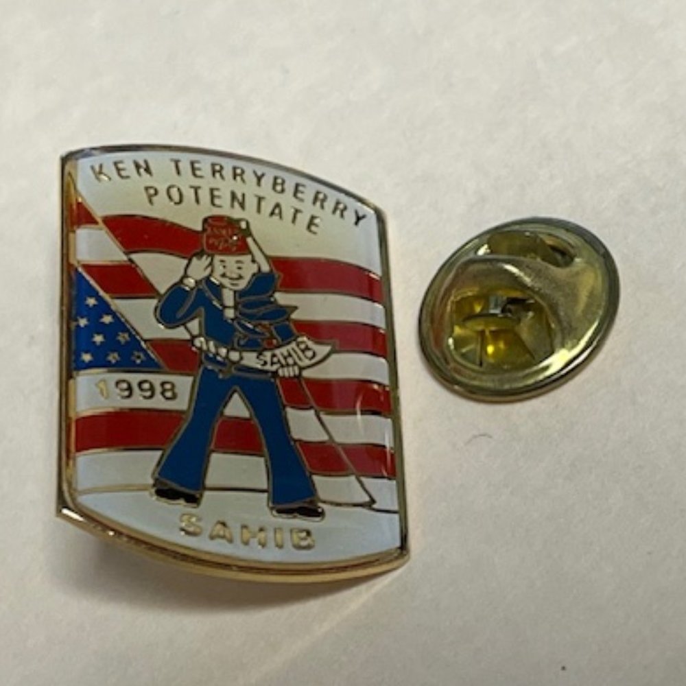 VTG 1998 Ken TerryBerry Potentate Sahib Shriners Lapel Hat Pin Red White Blue - Picture 2 of 6